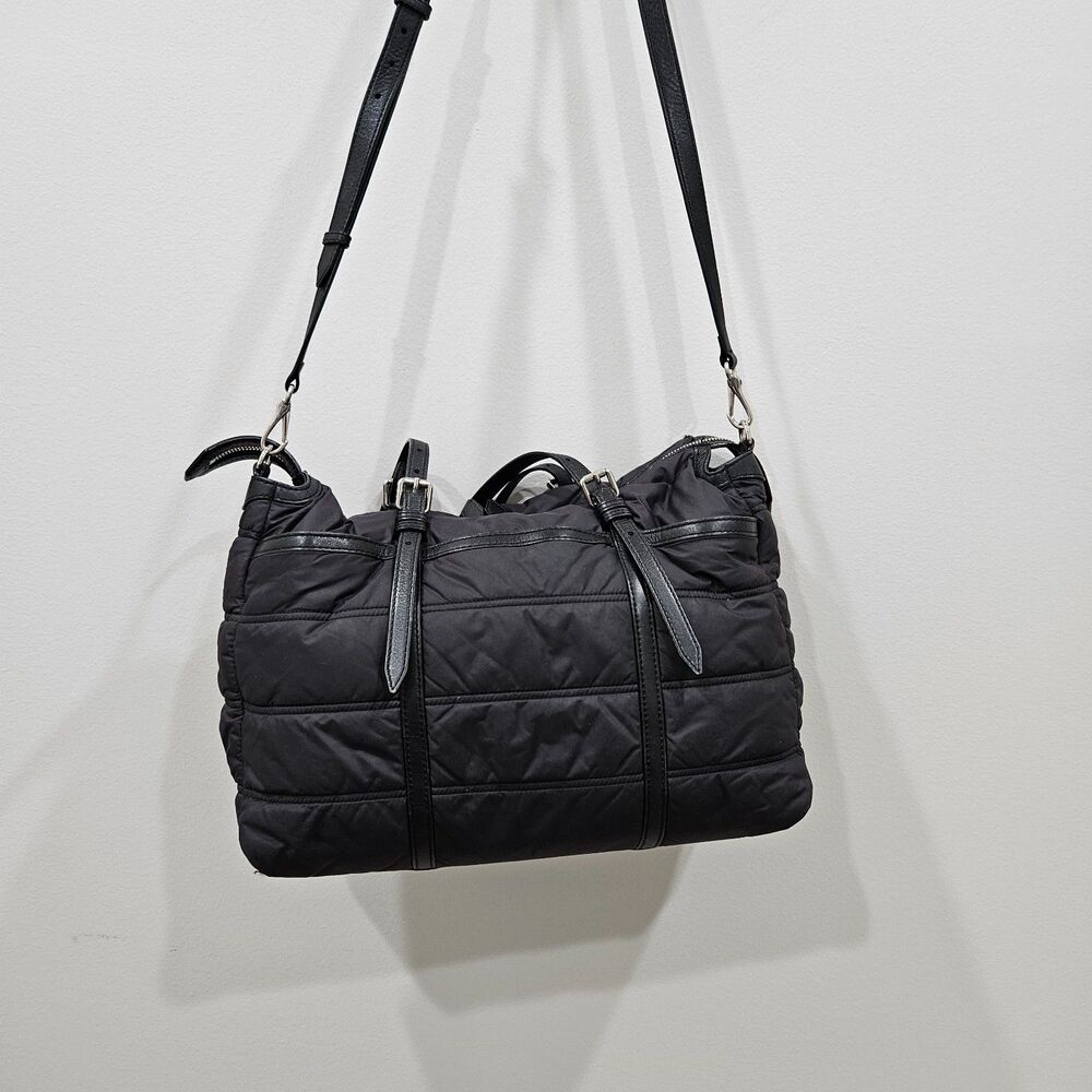 BURBERRY Abbey Quilted Black Nylon Diaper Tote Bag Leather Trim Crossbody Luxury - Picture 7 of 16